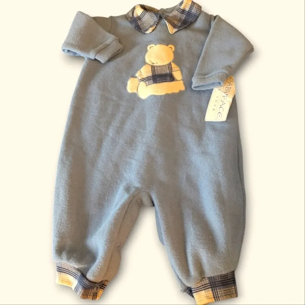 Vintage Baby Face New York blue embroidered teddy bear outfit